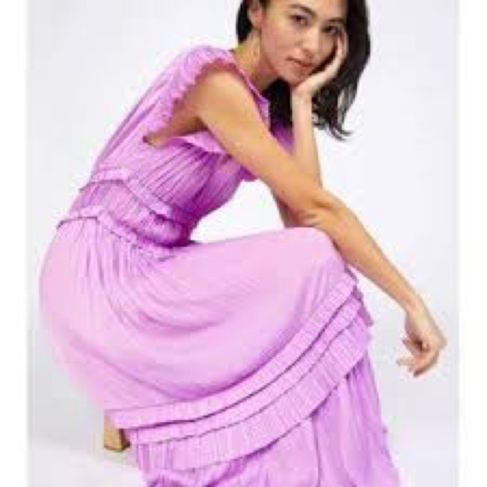 NWT CURRENT AIR SEREIA V-NECK PLEATED MIDI DRESS - X-LARGE- ORCHARD PINK